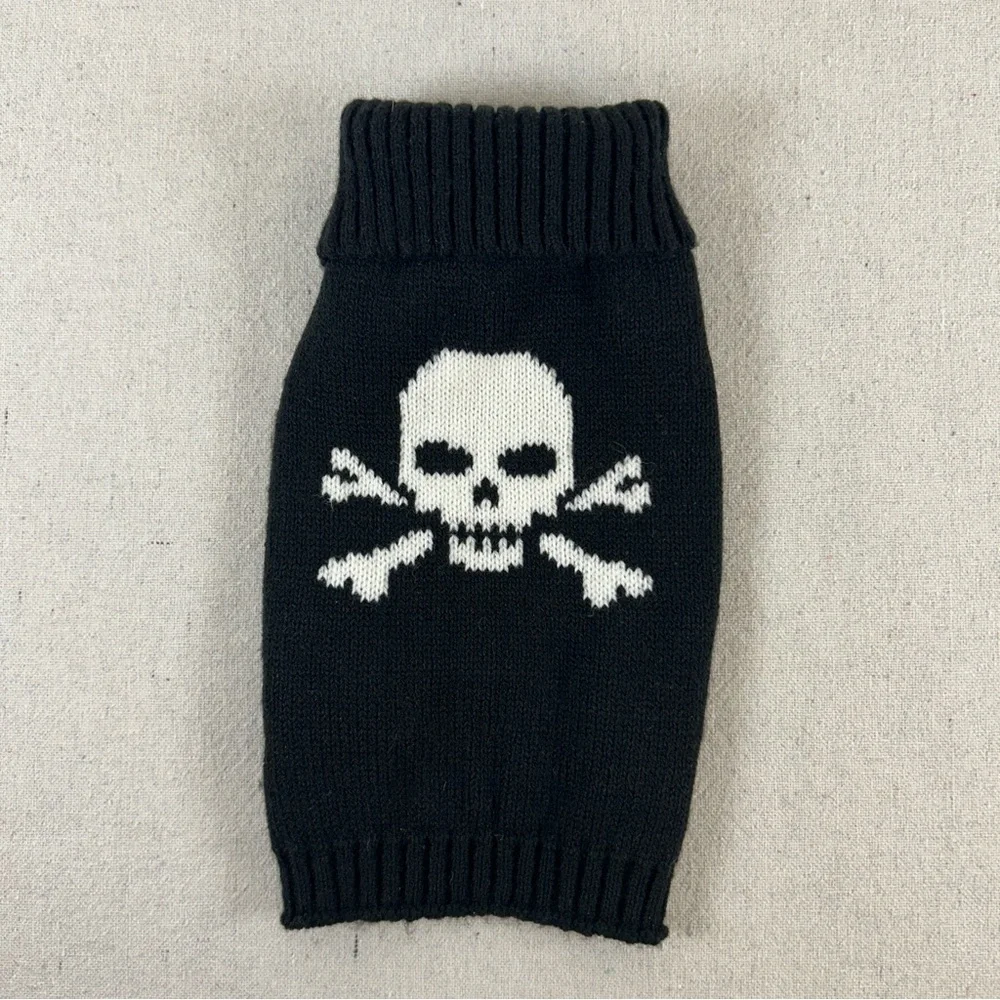 Skull & Crossbones Black & White Knit Dog Sweater